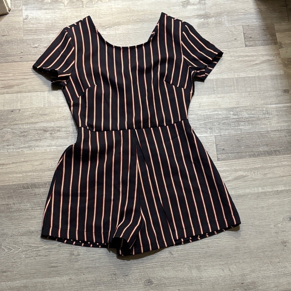 Blue Romper with Red/White Stripes